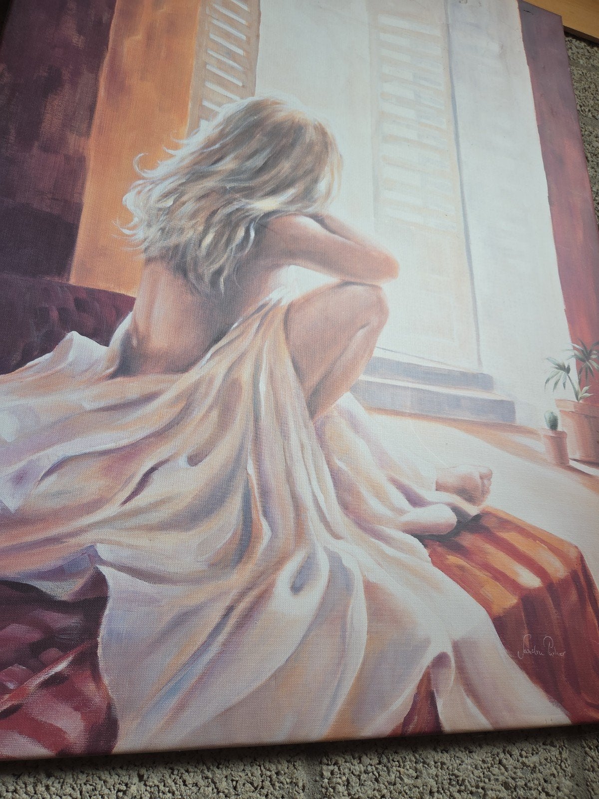 Schilderij 'Vrouw bij het raam' - Sandra Parker, Figuren, Ophalen of Verzenden, Olieverf, Ophangklaar