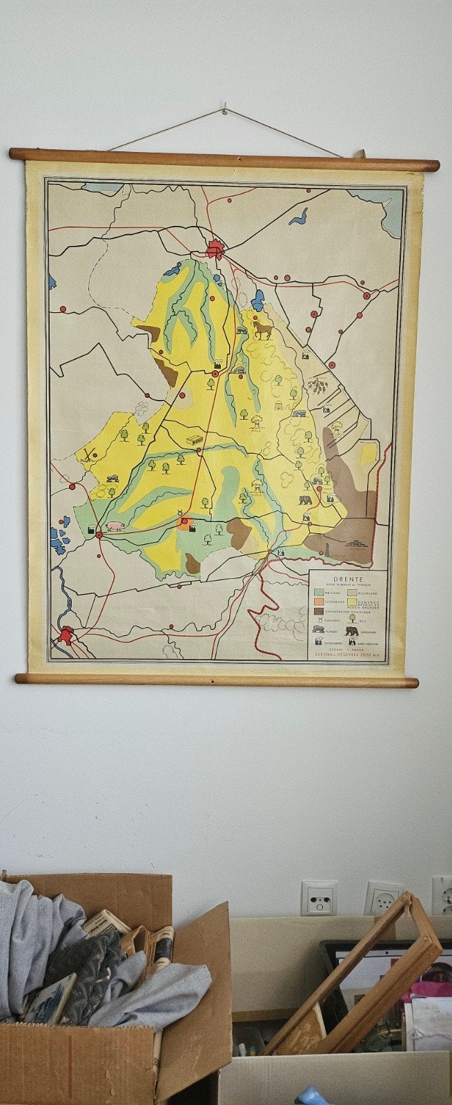 Vintage Schoolkaart Drenthe - Dijkstra's Uitgeverij, Gelezen, Ophalen of Verzenden, Landkaart, W. Bakker en H. Rusch