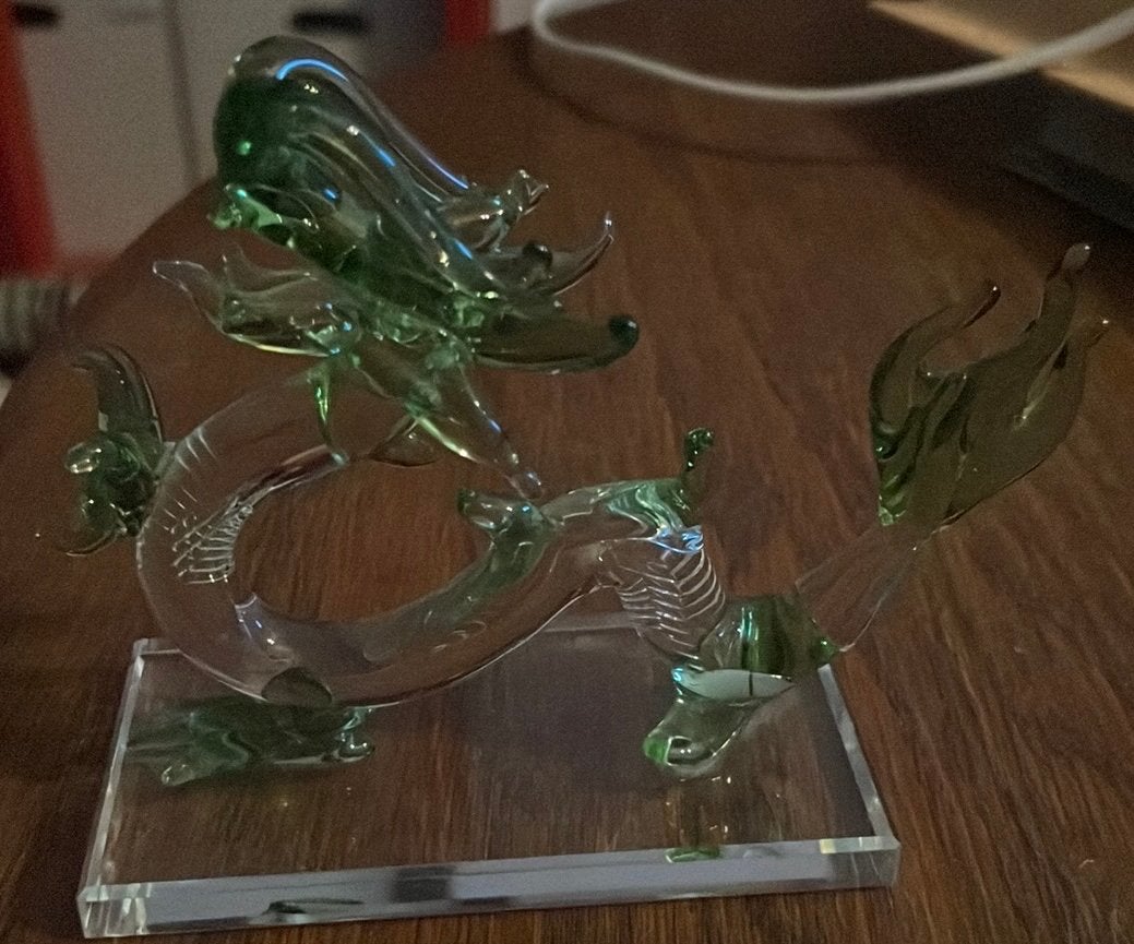 Glazen Chinese Draak - Groen en Helder Glas, Antiek en Kunst, Ophalen of Verzenden