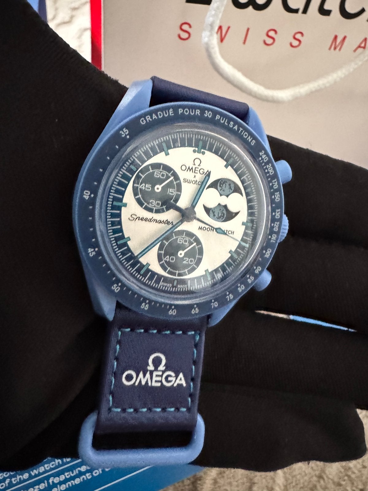 Omega Swatch, Ophalen of Verzenden, Zo goed als nieuw, Blauw, Jongen of Meisje