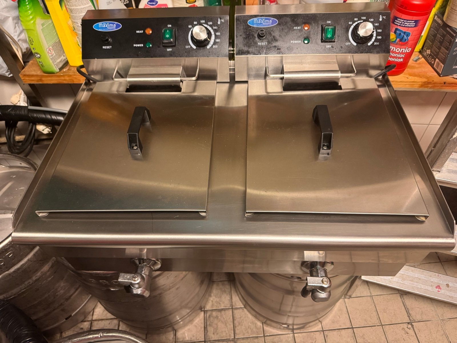 Maxima Duo Friteuse - Professionele RVS Frituurpan, 4 liter of meer, Ophalen of Verzenden, Gebruikt, Duo-friteuse