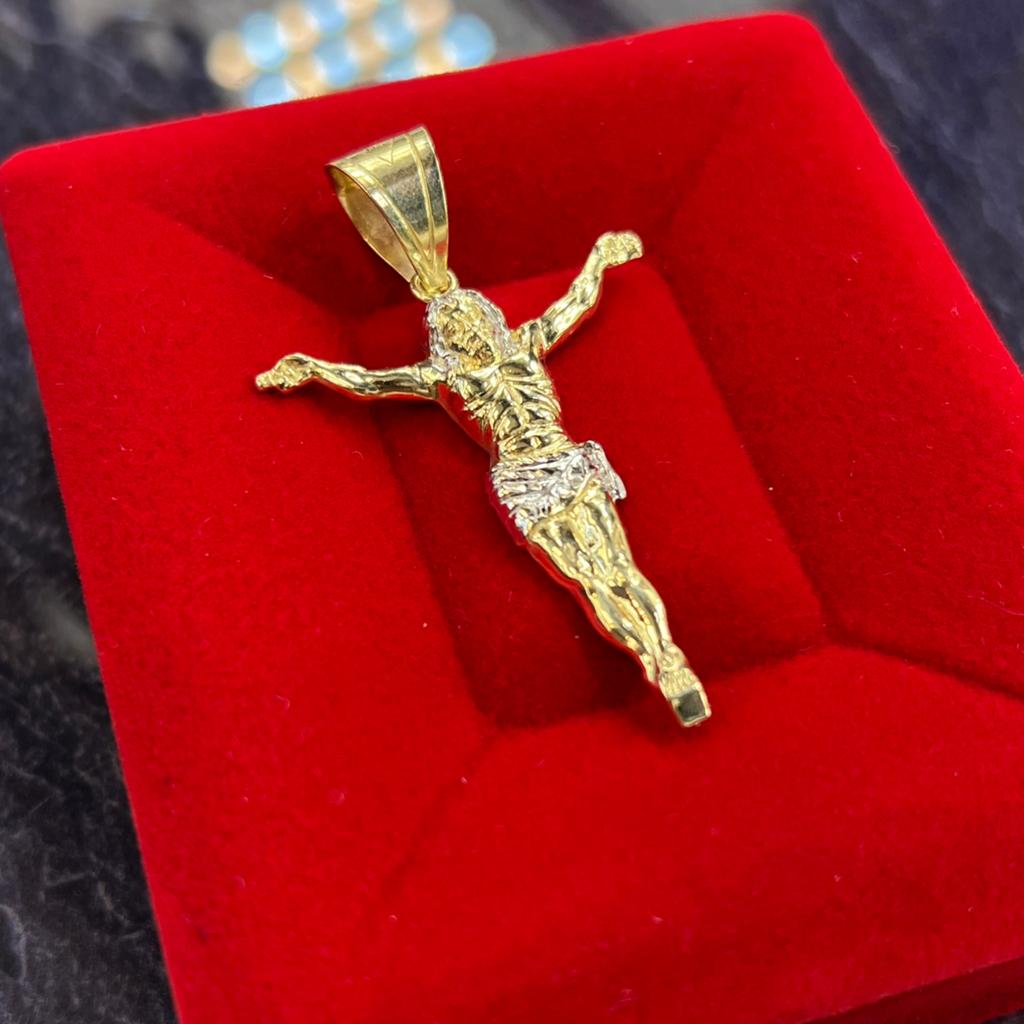 14 karaat gouden hanger jezus kettinghanger, Ophalen of Verzenden, Zo goed als nieuw, Goud, Kruis of Symbool
