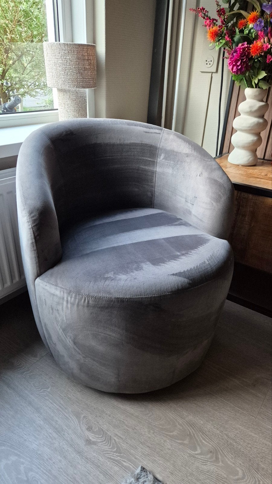 Draaibare fauteuil in taupe kleur, Gebruikt, 75 tot 100 cm, Ophalen of Verzenden, 75 tot 100 cm