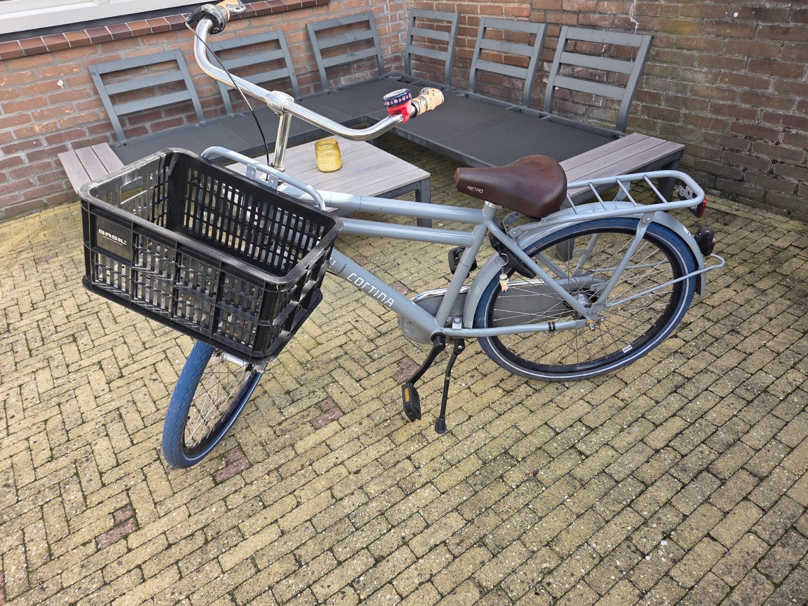 Cortina U4 Transportfiets - Grijs met blauwe banden, Versnellingen, Ophalen of Verzenden, Trommelrem, 53 tot 56 cm