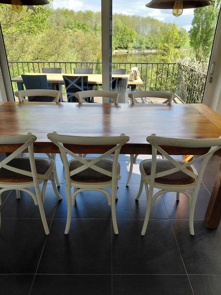 Landelijke keukentafel met 6 stoelen, Huis en Inrichting, Tafels | Eettafels, Ophalen, Gebruikt, 50 tot 100 cm, Vijf personen of meer