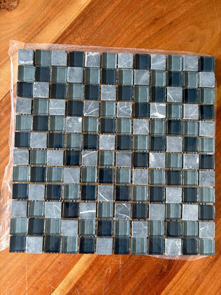 Mozaïektegels blauw grijs - 3 stuks 30x30cm +restant vel, Overige materialen, Wandtegels, Nieuw, 20 tot 40 cm