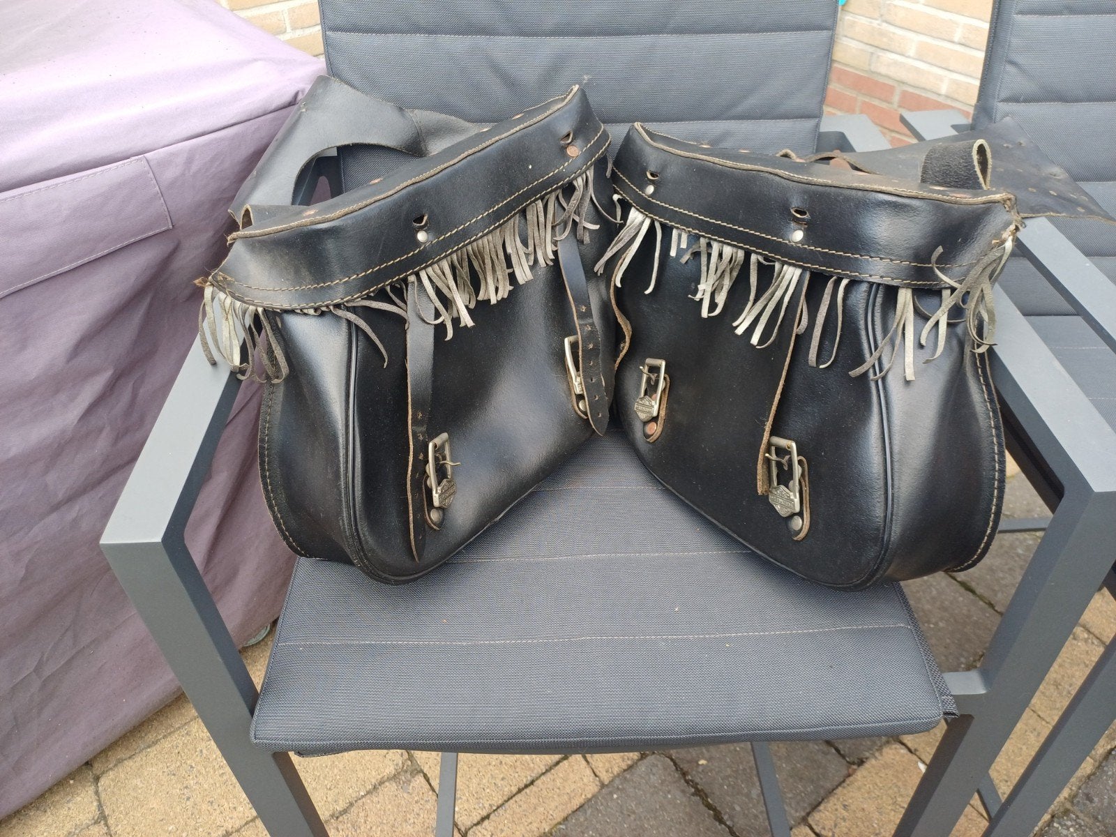 Leren motortassen met franjes - Harley Davidson stijl, Motoren, Ophalen, Gebruikt