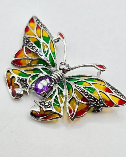925 zilveren broche, met Amethist, Sieraden, Tassen en Uiterlijk, Broches, 4 tot 7 cm, Nieuw, Ophalen of Verzenden, Nvt