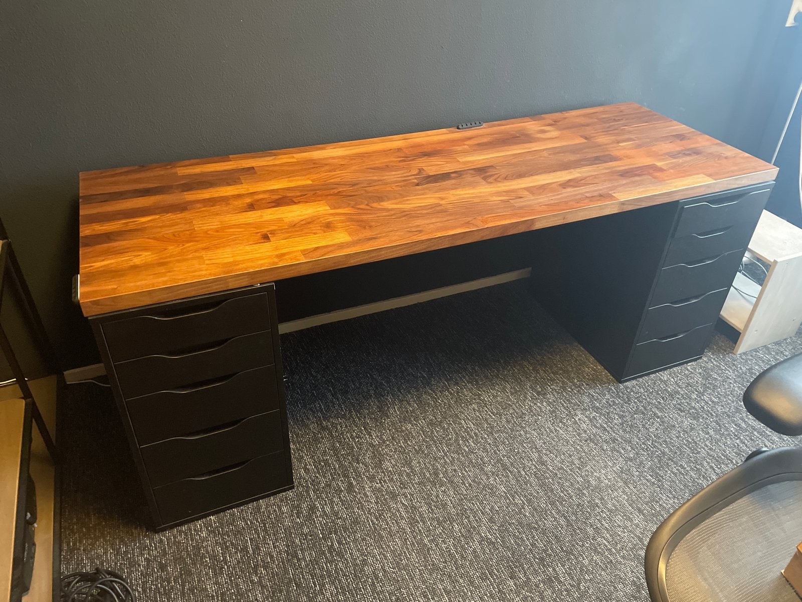 IKEA Karlby bureau met 2 Alex ladekasten - 186x63,5x73,5 cm, Gebruikt, Bruin, Ophalen of Verzenden, IKEA