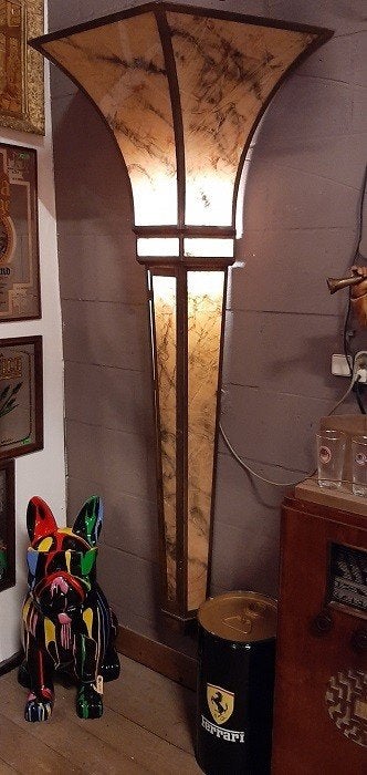 Unieke Art Deco wandlamp 195 cm lang messing met echt glas, Ophalen