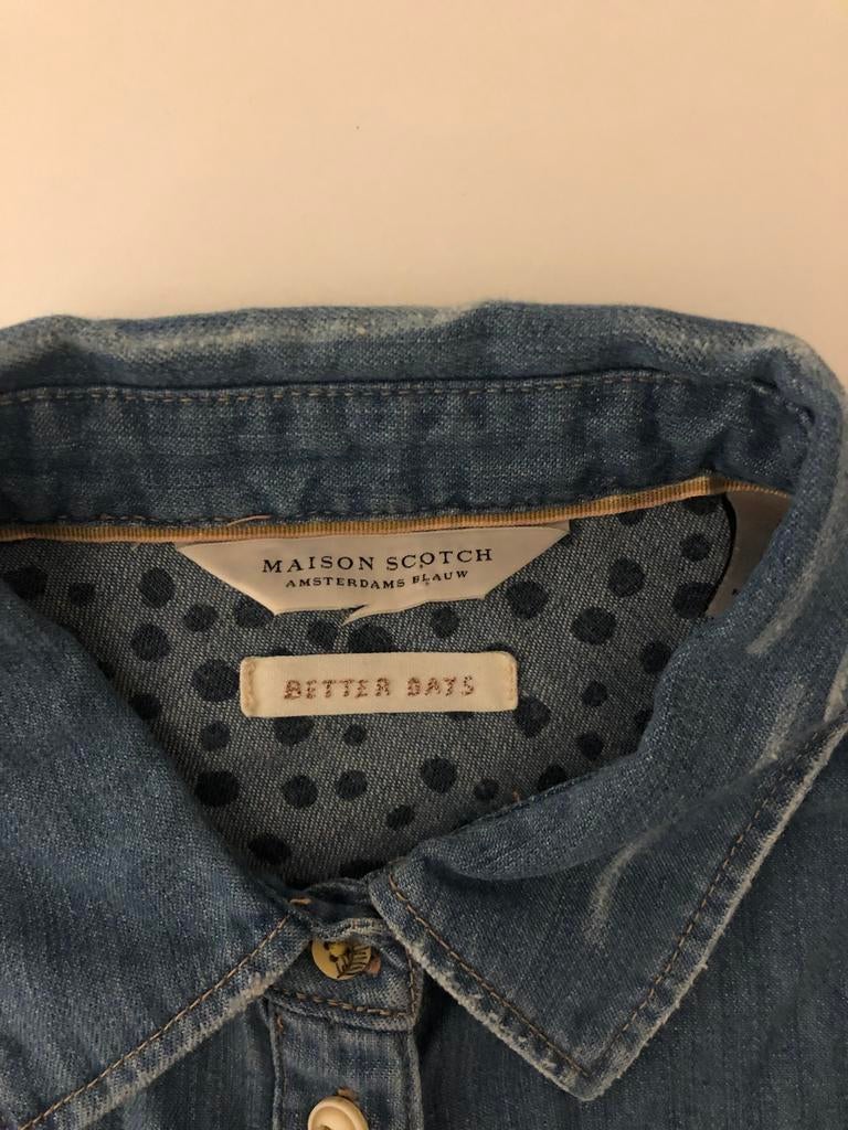 Maison Scotch spijkerblouse maat 1 met streepjes rokje, Ophalen of Verzenden, Gedragen, Maat 34 (XS) of kleiner, Blauw