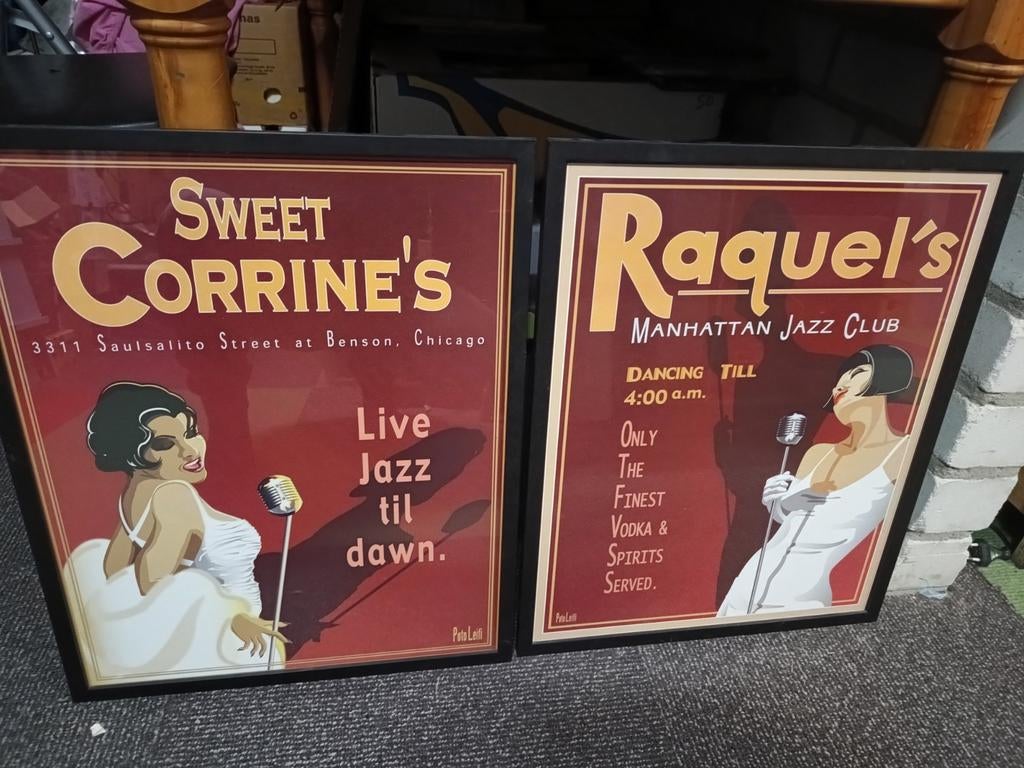 2 jazzposters in lijst, Minder dan 50 cm, Ophalen of Verzenden, Zo goed als nieuw, Schilderij