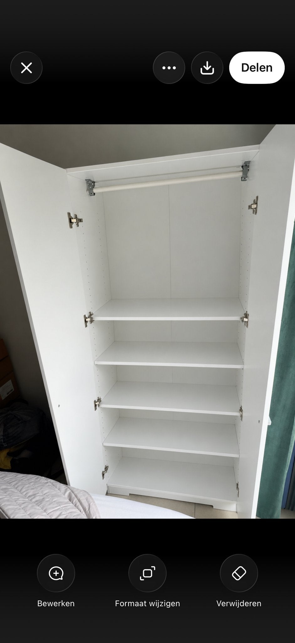Witte kledingkast met planken en hangruimte, Ophalen, Overige materialen, Minder dan 50 cm, Gebruikt