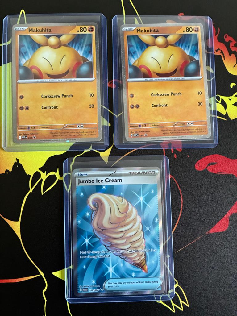 Pokémon Kaarten: 2x Makuhita en 1x Jumbo Ice Cream, Hobby en Vrije tijd, Verzamelkaartspellen | Pokémon, Ophalen of Verzenden