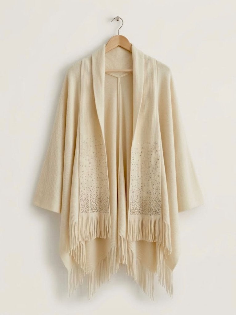 Zachte crème poncho omslagdoek sjaal gouden strass steentjes, Kleding | Dames, Ophalen of Verzenden, Nieuw, Maat 46/48 (XL) of groter