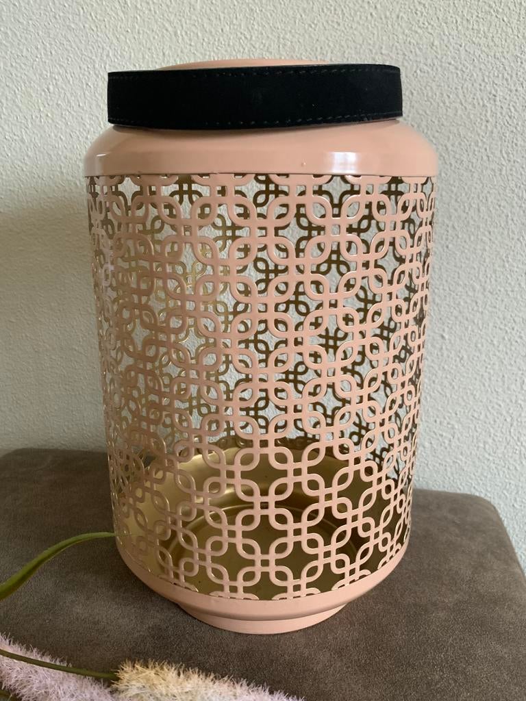 Prachtig groot windlicht roze, Huis en Inrichting, Woonaccessoires | Kandelaars en Kaarsen, Ophalen of Verzenden, Zo goed als nieuw