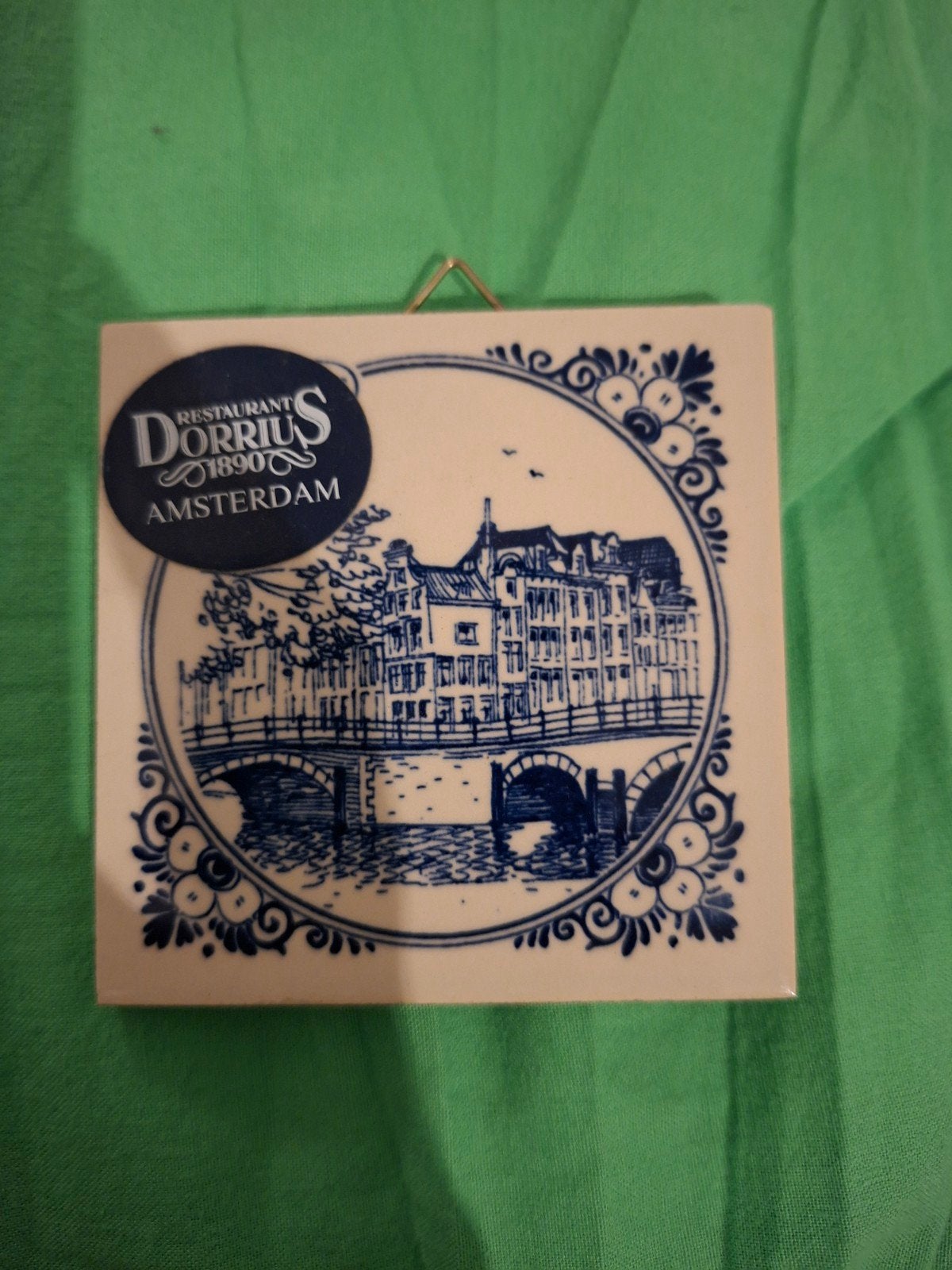 Delfts Blauw Tegeltje Restaurant Dorrius Amsterdam, Ophalen of Verzenden