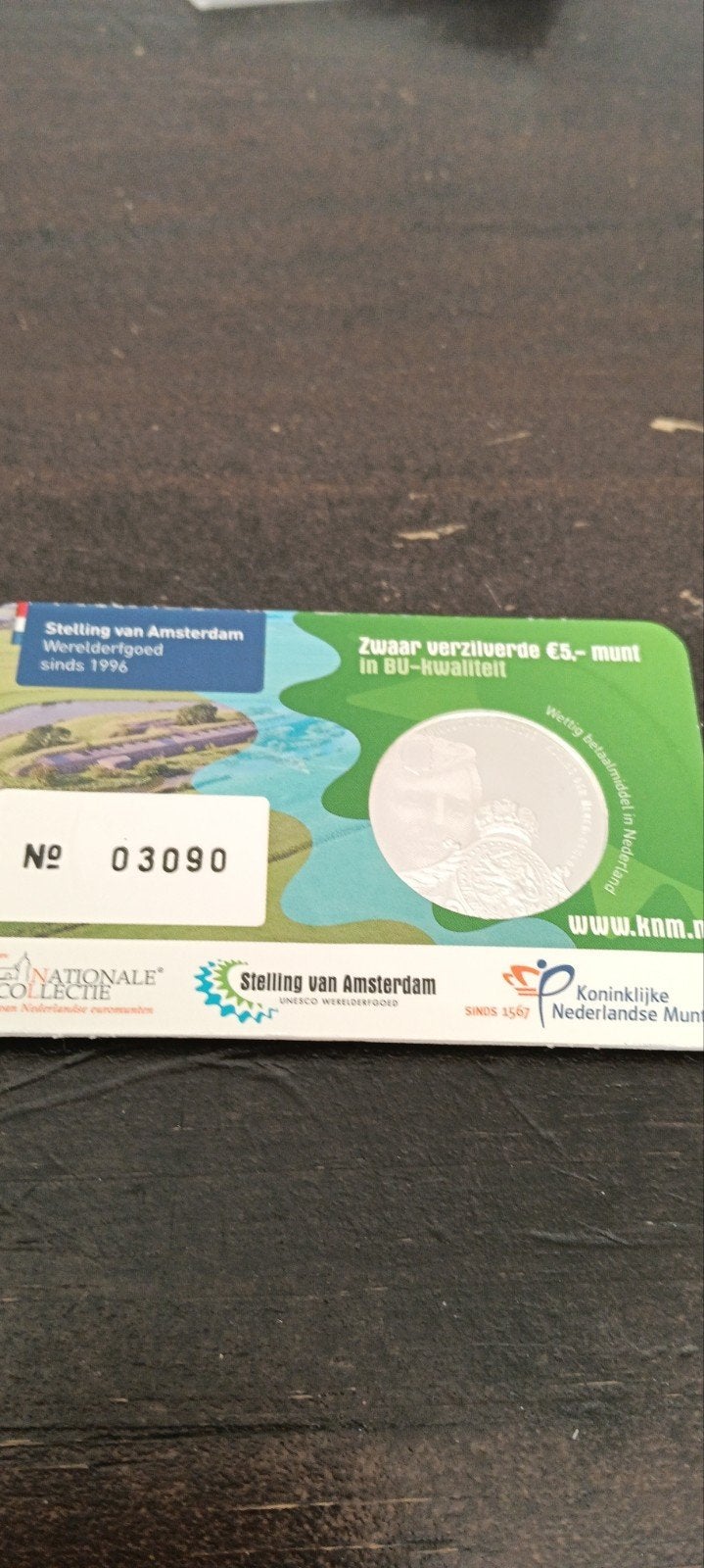 Zwaar verzilverde €5 munt Stelling van Amsterdam 2017, Koningin Beatrix, Zilver, Euro's, Ophalen of Verzenden
