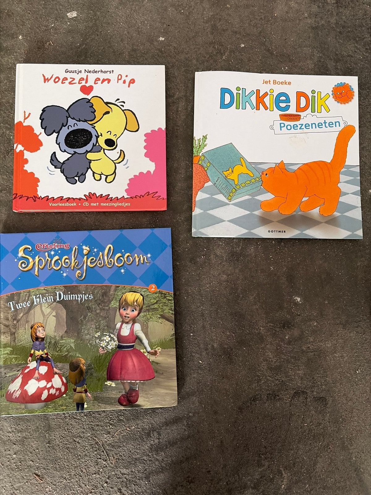 3 leuke kinderboeken: Woezel & Pip, Dikkie Dik, Sprookjesboo, Ophalen of Verzenden, Gelezen, 2 tot 3 jaar