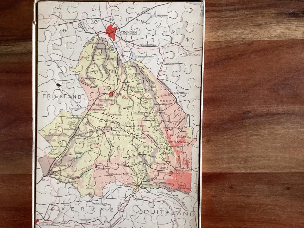 Puzzel provincie Drenthe, vintage, Ophalen of Verzenden, Minder dan 500 stukjes, Gebruikt, Legpuzzel