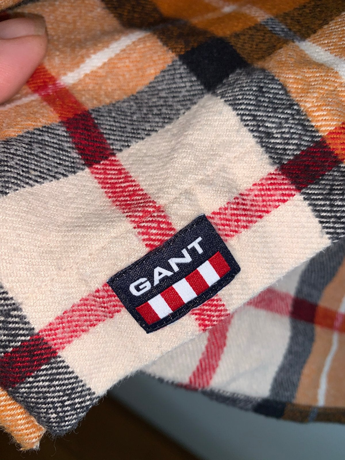 GANT Geruit Flanellen Overhemd - Oranje/Beige/Zwart, Kleding | Heren, Ophalen of Verzenden, Zo goed als nieuw, Oranje, Overige halswijdtes
