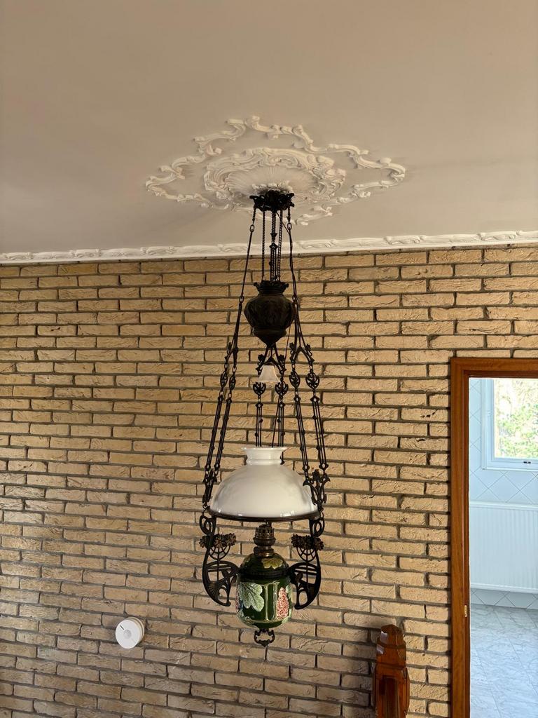 Antieke Jugendstil hanglamp met keramisch reservoir, Antiek en Kunst, Antiek | Lampen, Ophalen