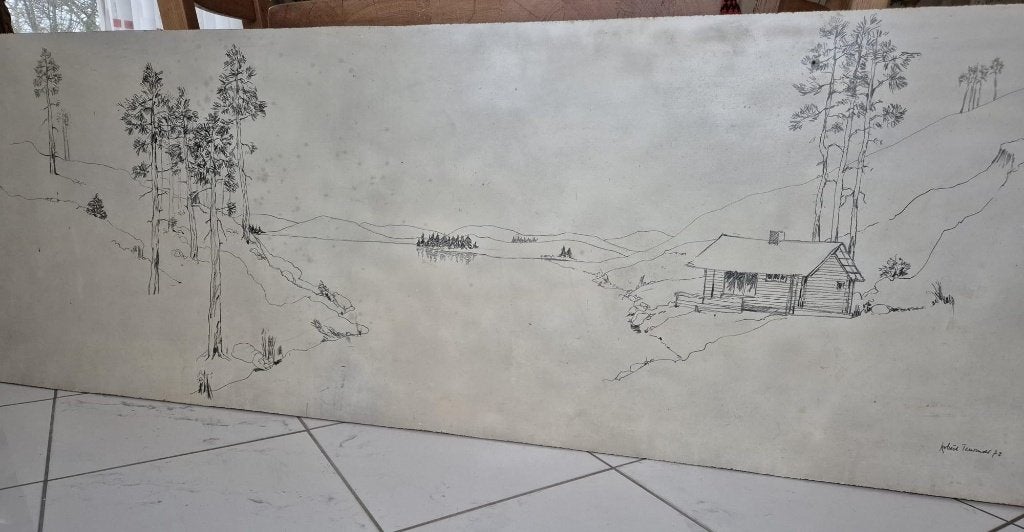 Landschap tekening gesigneerd door Robert Terwindt, Antiek en Kunst, Kunst | Tekeningen en Foto's, Ophalen of Verzenden, Tekening