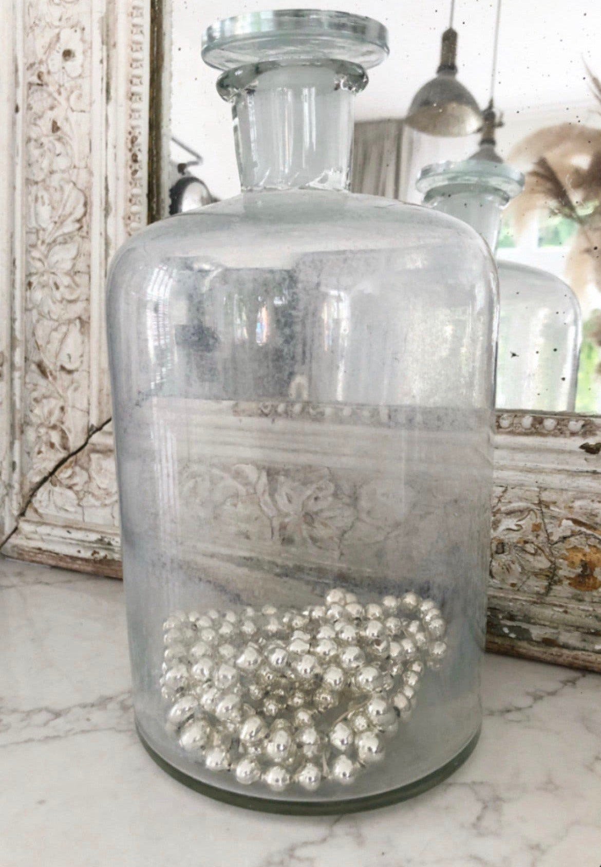 😍XL Antieke grote apothekerspot glas pot zilver zilverglas, Ophalen of Verzenden