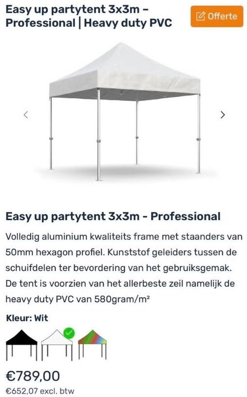 Professionele Easy Up Partytent 3x3 meter, Ophalen, Zo goed als nieuw, Overige