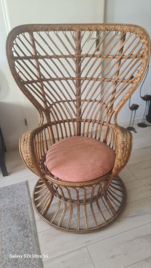 Vintage Pauwenstoel met kussen, Antiek en Kunst, Ophalen of Verzenden
