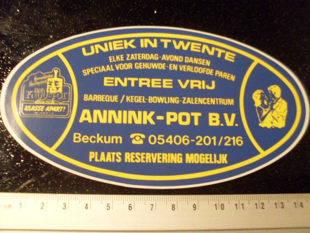 sticker Annink-pot beckum bbq kegel bowling zalen twente, Verzenden, Zo goed als nieuw, Bedrijf of Vereniging