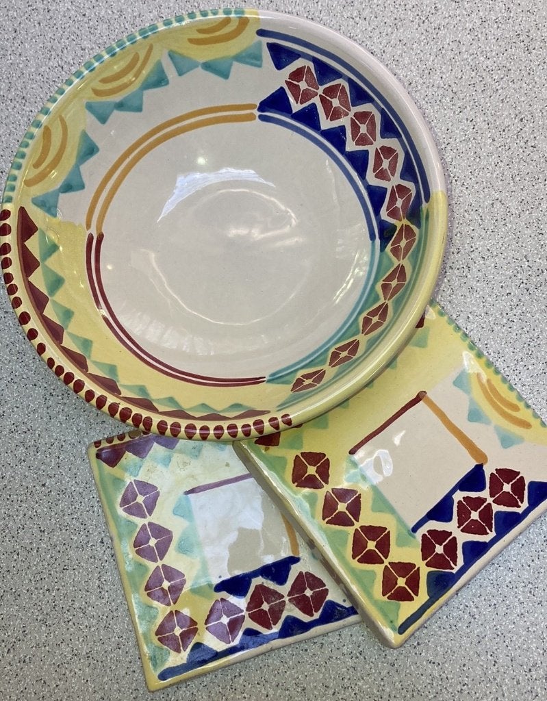 Vintage Lamas Italy Tegels en Schaal decor LMA3 Spongeware, Ophalen