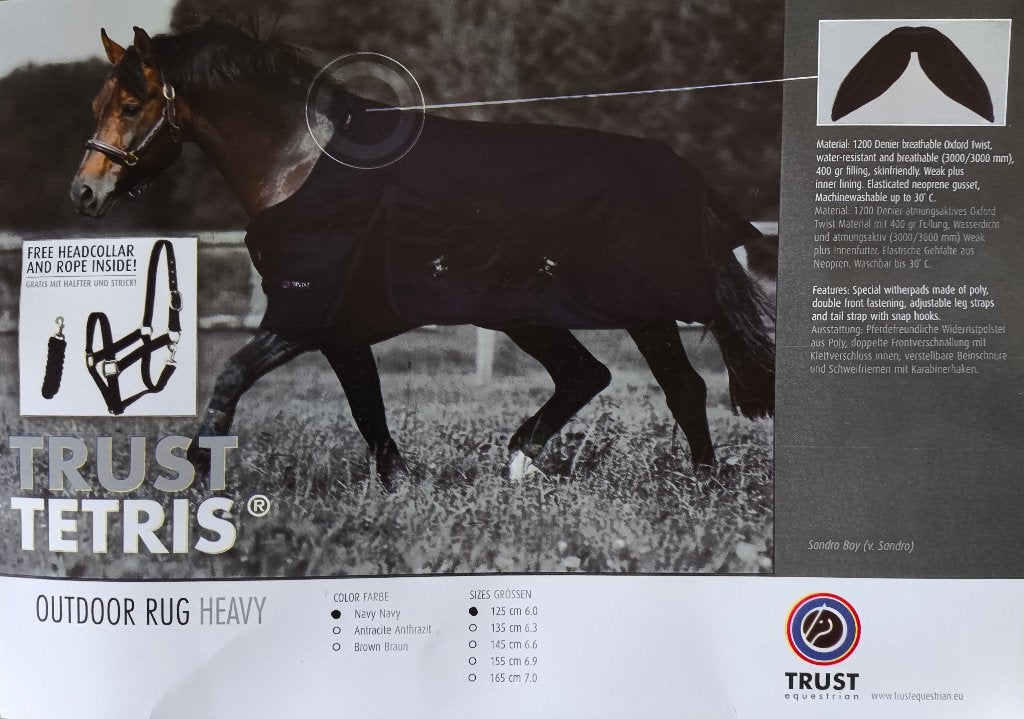 TRUST Tetris Outdoor Heavy Deken 125/175/6.0 Navy OP=OP!!!, Dieren en Toebehoren, Paarden en Pony's | Dekens en Dekjes, Overige merken