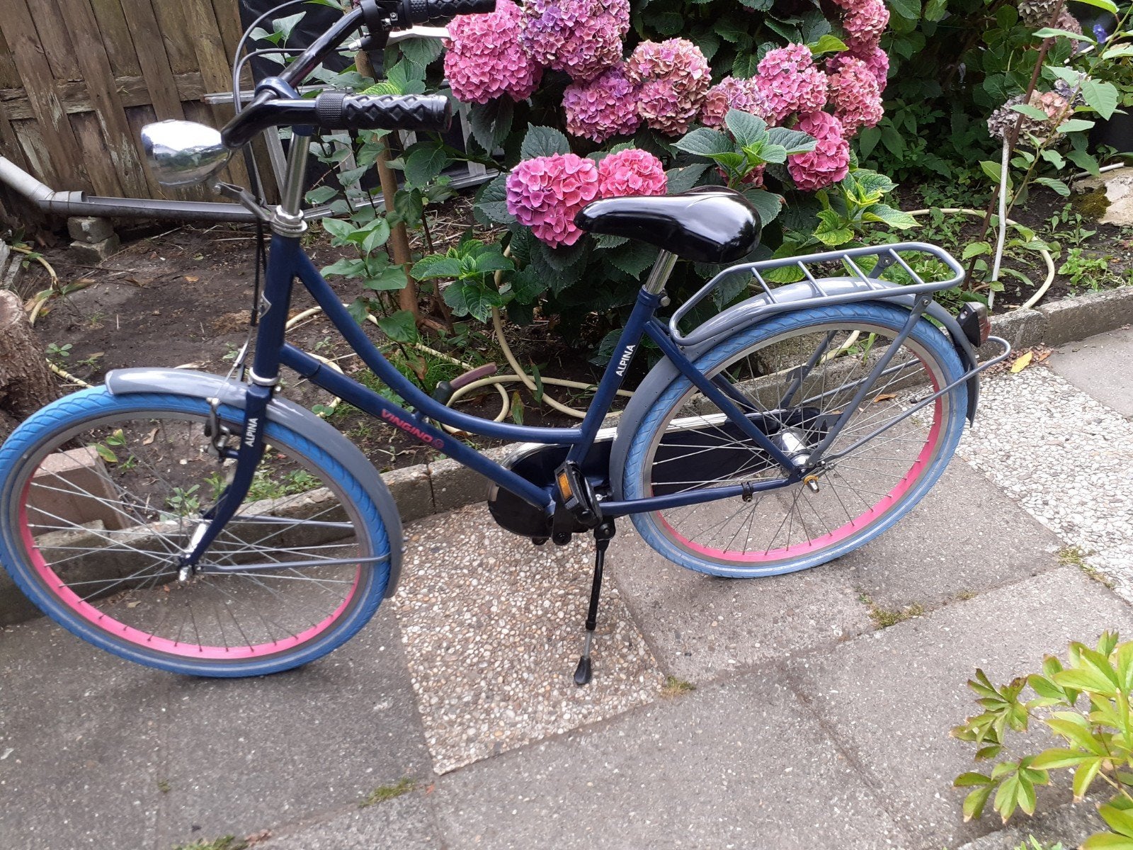 Alpina fiets met blauw/roze banden, Gebruikt, Velgrem, 50 tot 53 cm, Ophalen