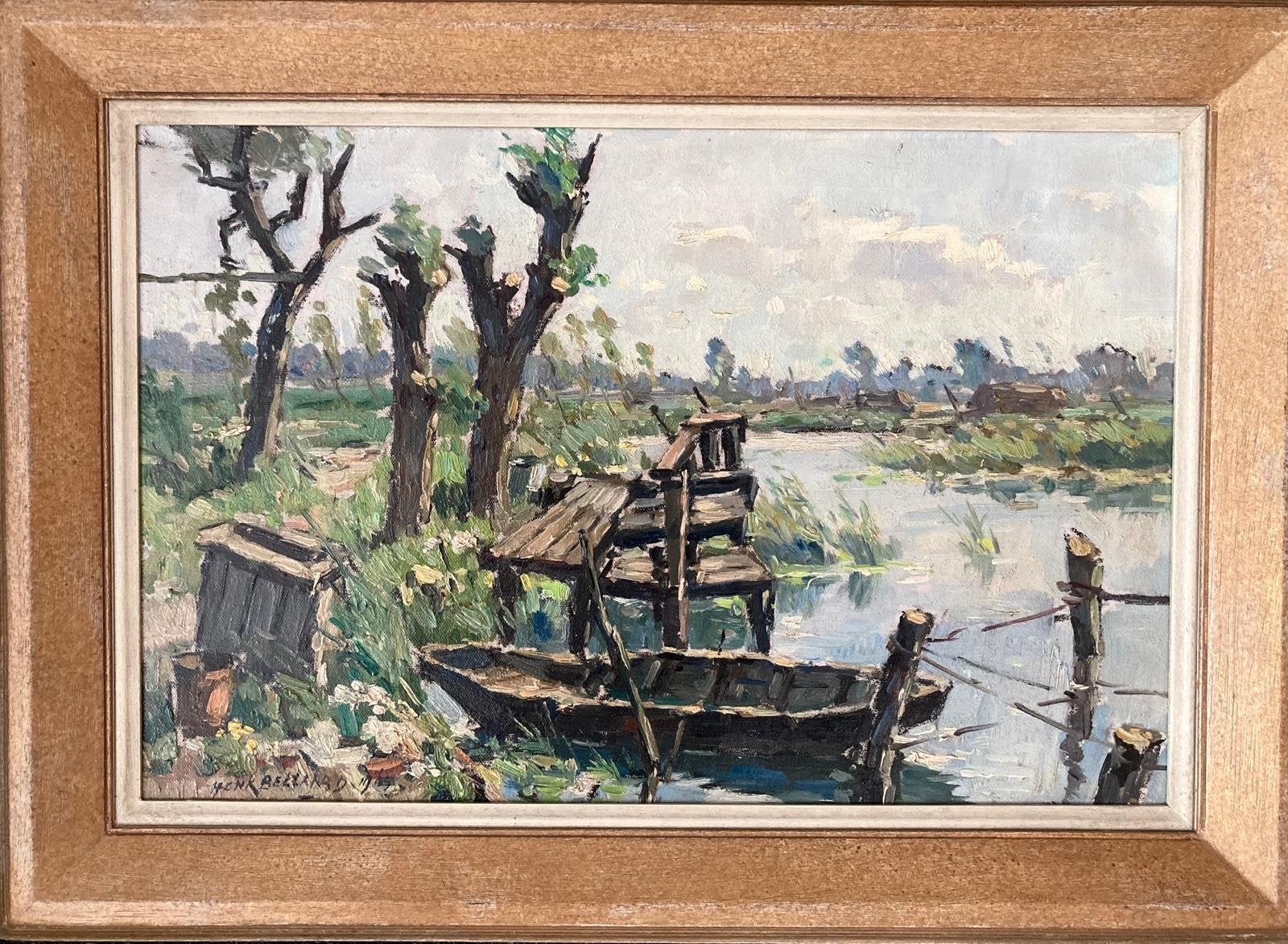 Henk Bellaard - Landschap met bootje en knotwilgen, Antiek en Kunst, Kunst | Schilderijen | Klassiek, Ophalen of Verzenden