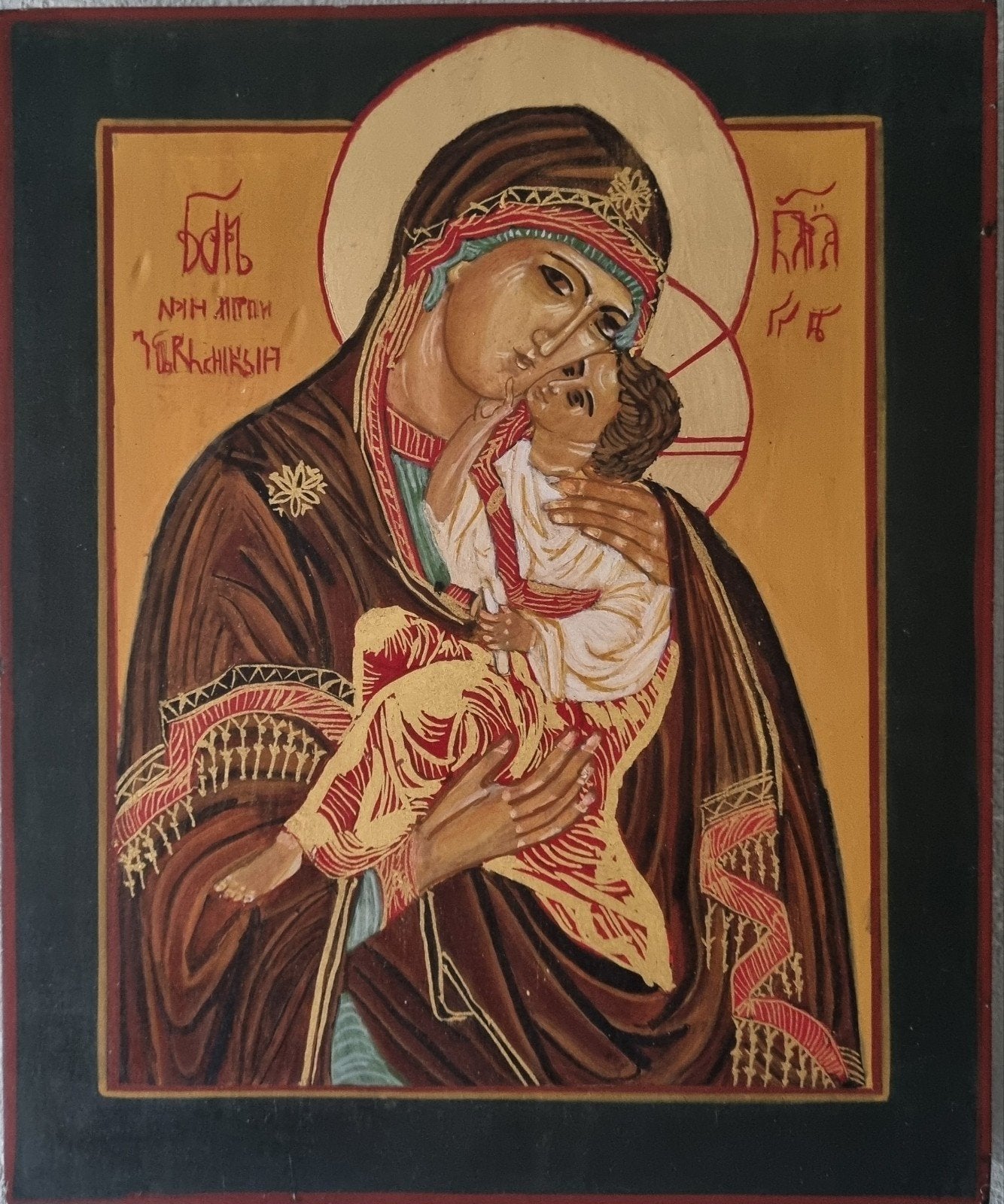 Byzantijnse icoon Maria en het kindje Jezus(Tedere Moeder), Ophalen of Verzenden