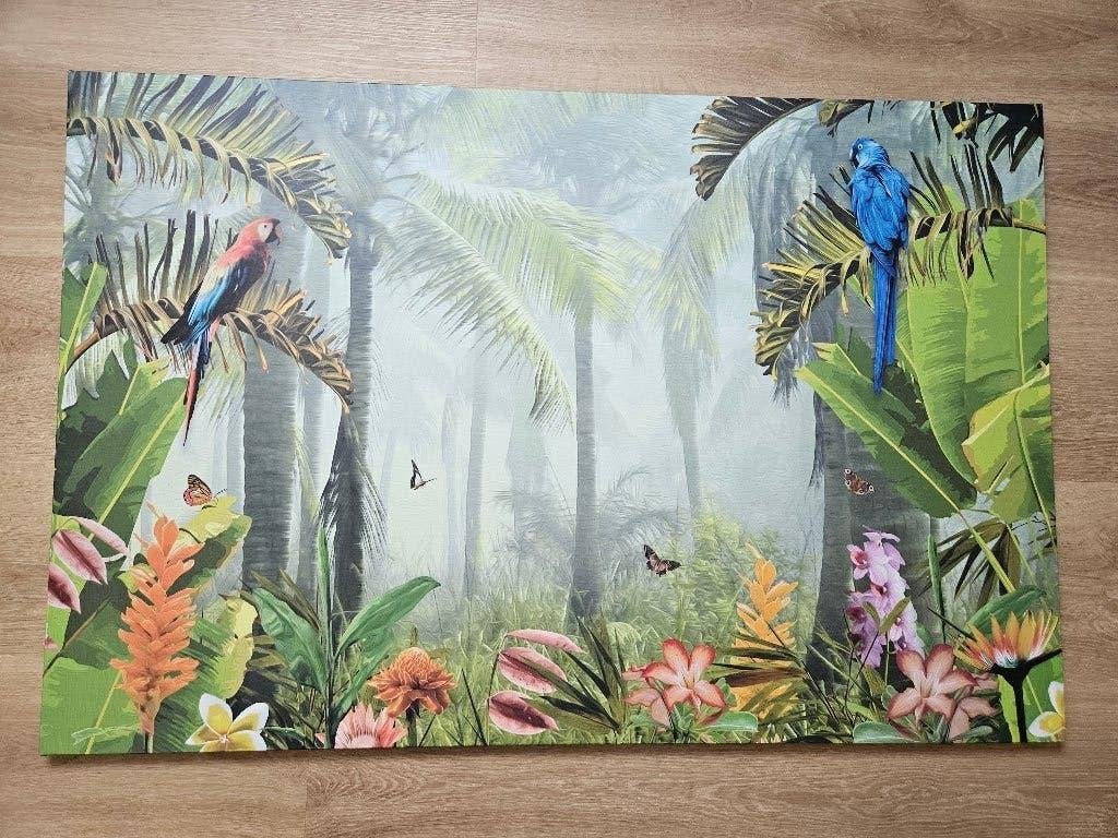 Canvas met regenwoud en papegaai, Ophalen, Zo goed als nieuw, Schilderij, 100 tot 125 cm