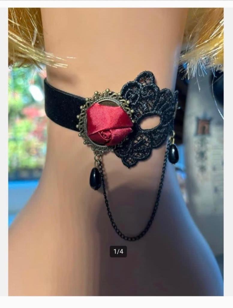 Victoriaanse Ketting - Elegant & Tijdloos zwart met roos, Overige materialen, Zwart, Nieuw, Ophalen of Verzenden