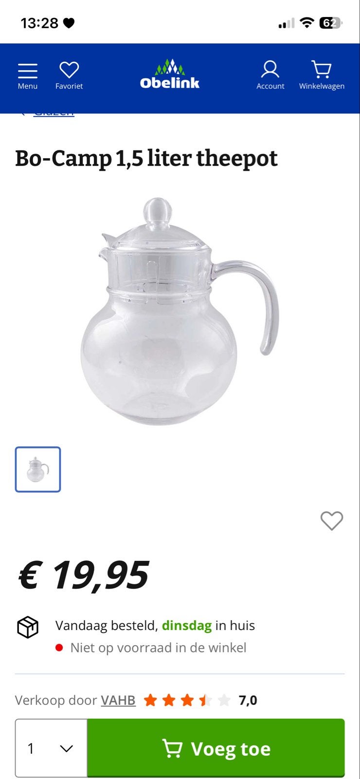 Bo-Camp Theepot Kamperen 1.5 Liter camping servies, Caravans en Kamperen, Kampeeraccessoires, Ophalen of Verzenden, Zo goed als nieuw