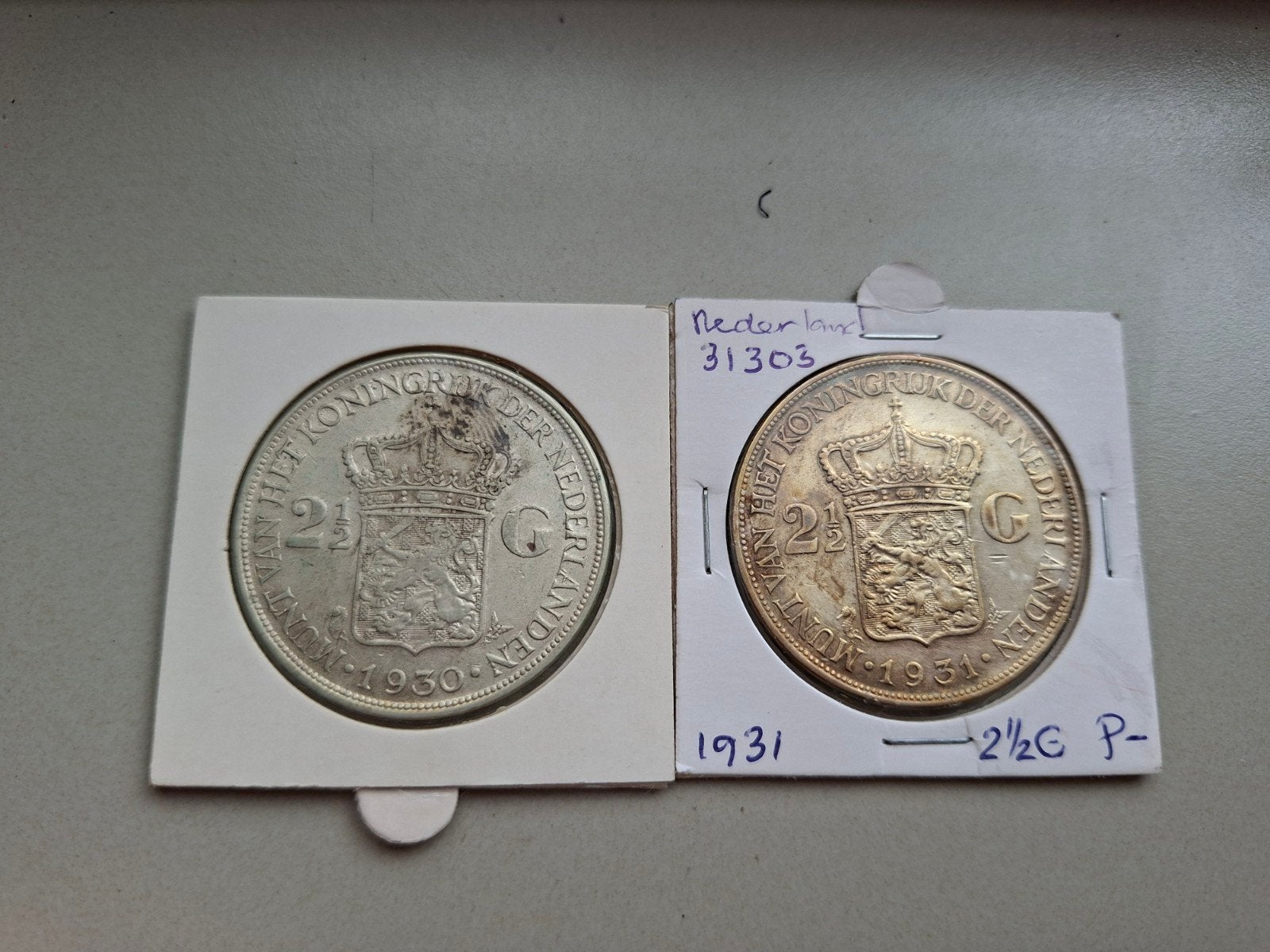 2½ gulden 1930 2½ gulden 1931, Setje, Zilver, Ophalen of Verzenden, Koningin Wilhelmina