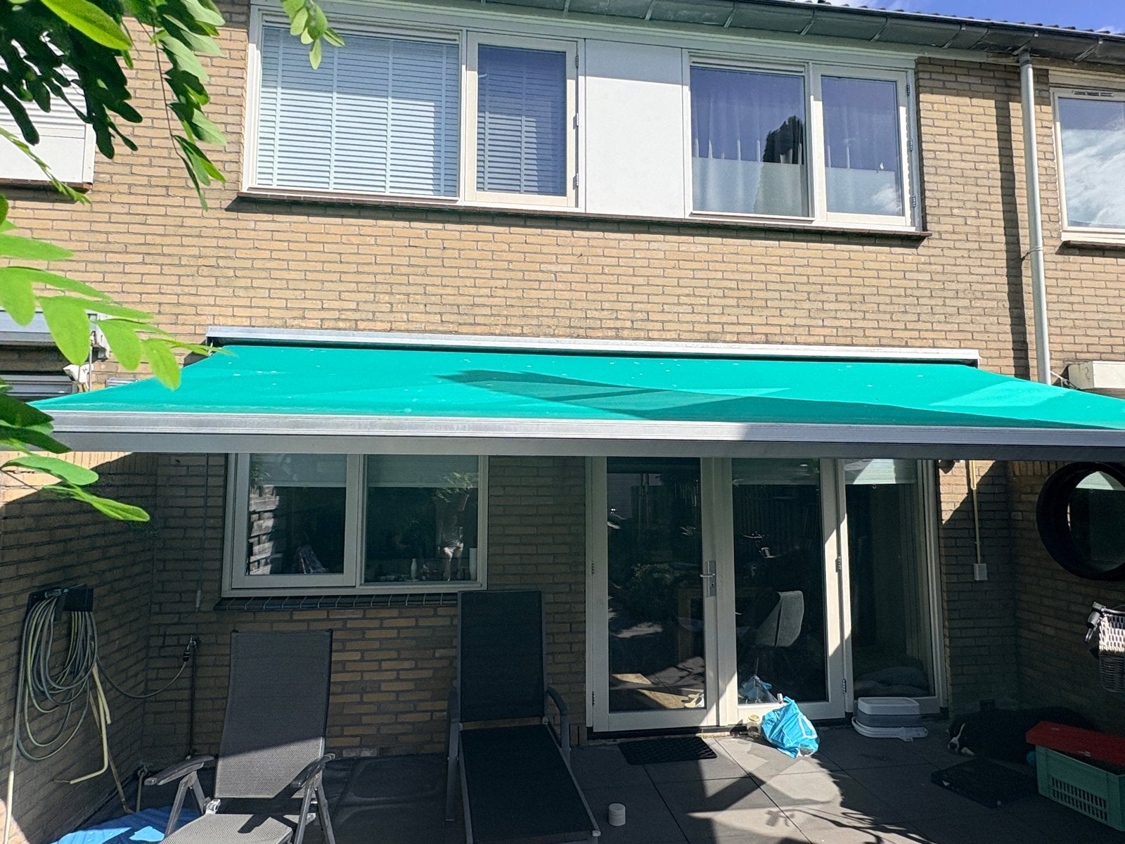 Knikarmscherm 5,6m breed, 2m uitval, Ophalen, Gebruikt, 450 cm of meer, 150 tot 300 cm