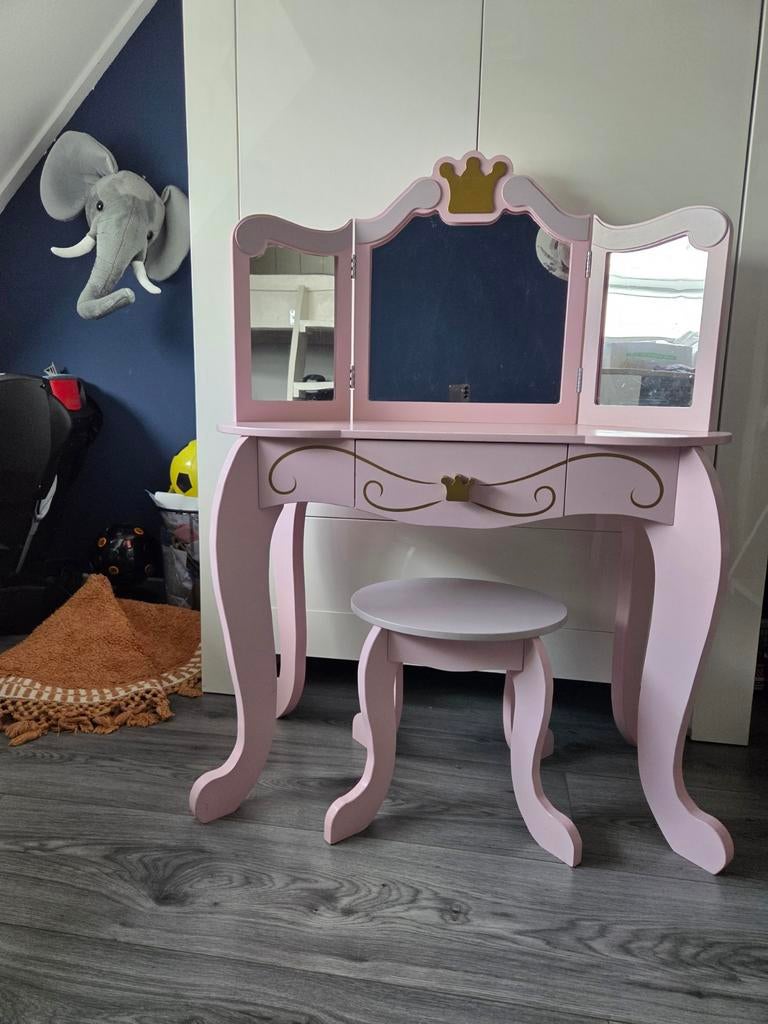 Roze prinsessen kaptafel met krukje, Ophalen, Gebruikt