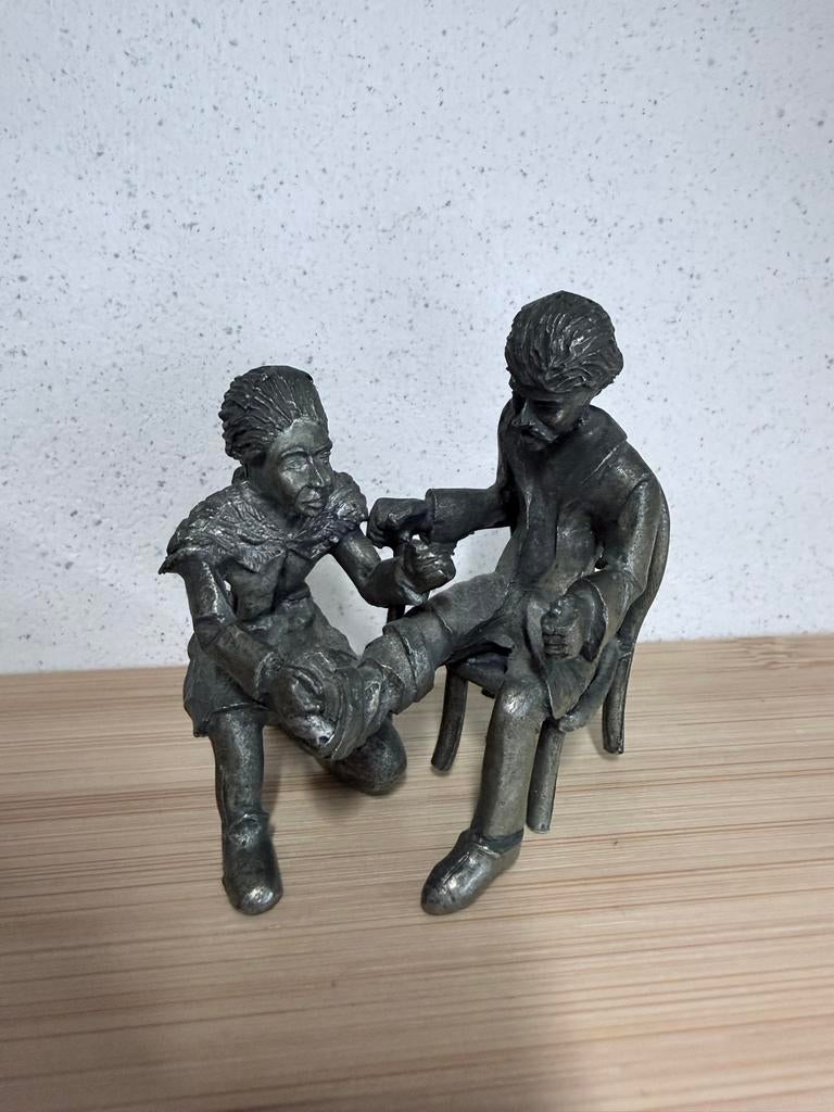 Vintage Tinnen Beeldje: Schoenmaker en Klant, Ophalen of Verzenden