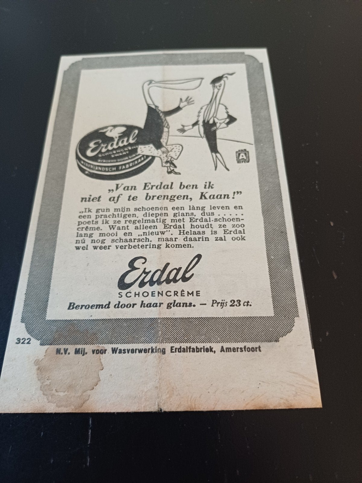 advertentie Erdal schoencreme Amersfoort Kaan 1947, Ophalen of Verzenden, Gebruikt, Overige typen
