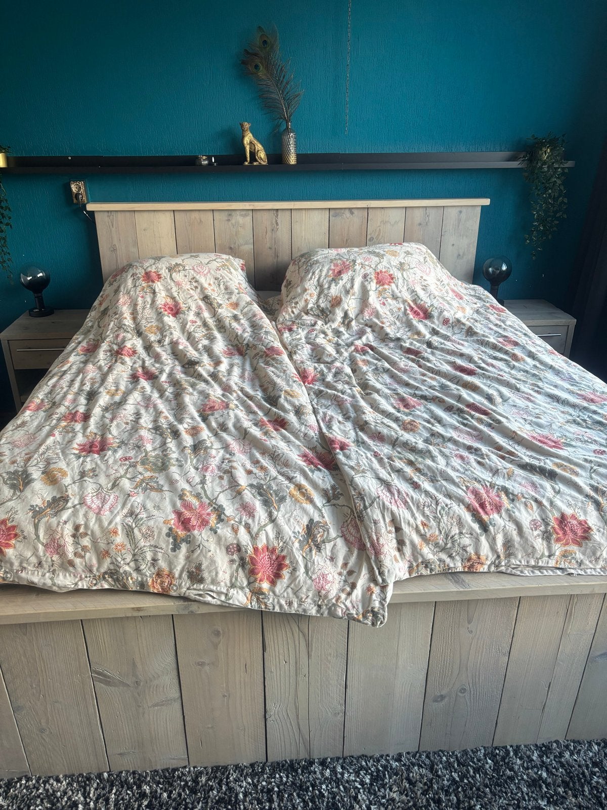 Steigerhouten tweepersoonsbed met verstelbare lattenbodems, Ophalen, Verstelbaar, Steigerhout, Tweepersoons