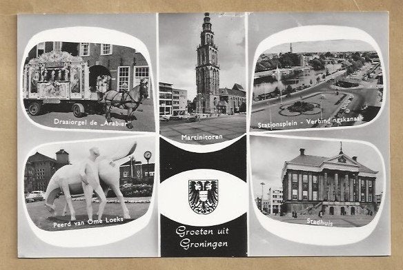 Oude ansichtkaart Groningen - Diverse stadsgezichten, Ophalen of Verzenden, 1940 tot 1960, Ongelopen, Groningen