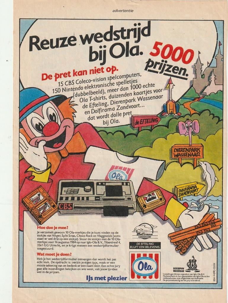 Retro reclame 1984 Ola ijsjes prijs spelcomputer & Efteling, Verzamelen, Verzenden, Overige typen