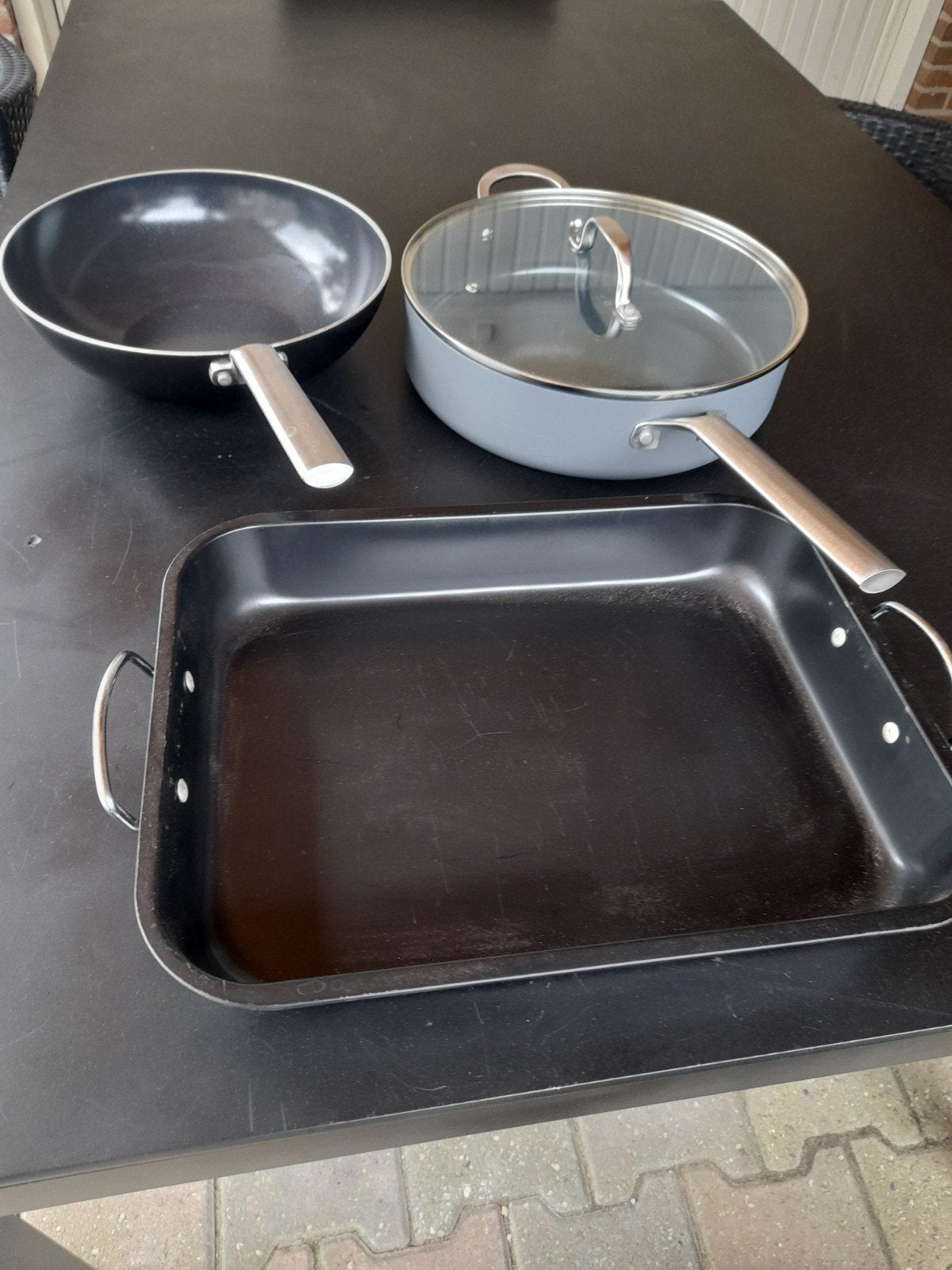Wokpan / Hapjespan en braadslee, Huis en Inrichting, Aluminium, Ophalen of Verzenden, Zo goed als nieuw, Antiaanbaklaag