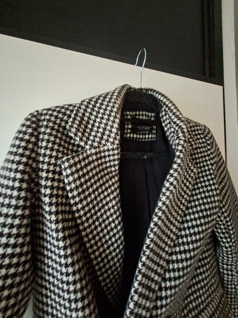Stijlvolle Zwart-Witte Pied-de-Poule Jas, Maat 38/40 (M), Zwart, Ophalen of Verzenden, Onbekend