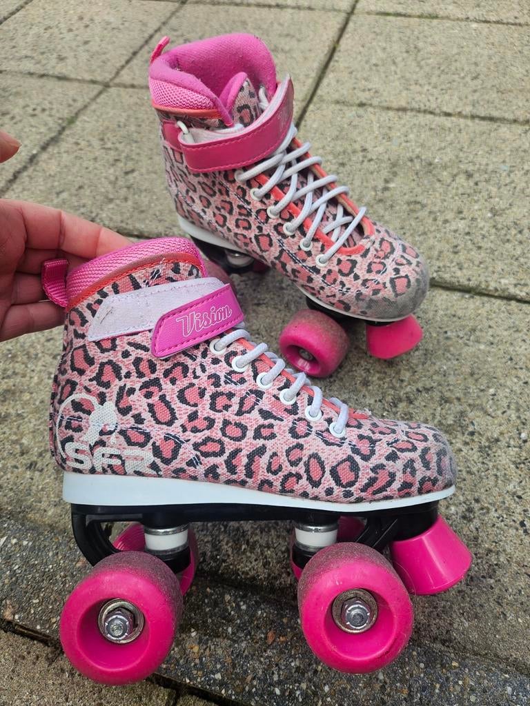 Leuke roze rolschaatsen met tijgerprint, maat 33, Ophalen, Gebruikt, Kinderen